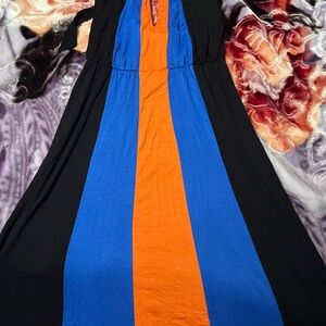 Cameo Black, Blue, and Orange Maxi Dress